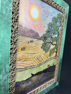 Tableau lapins dans les champs