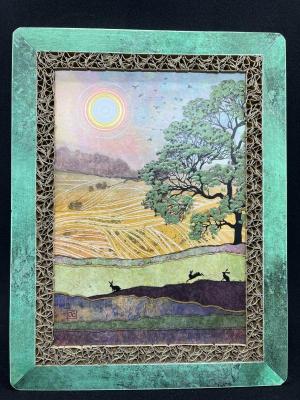 Tableau lapins dans les champs