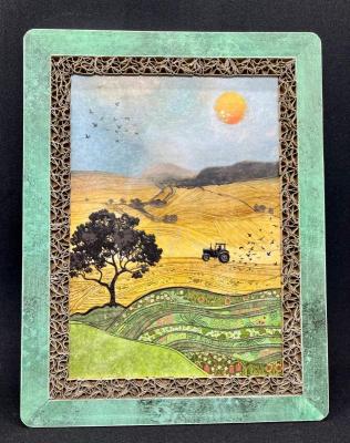 Tableau tracteur dans les champs