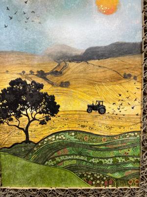 Tableau tracteur dans les champs