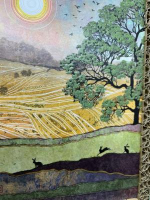 Tableau lapins dans les champs